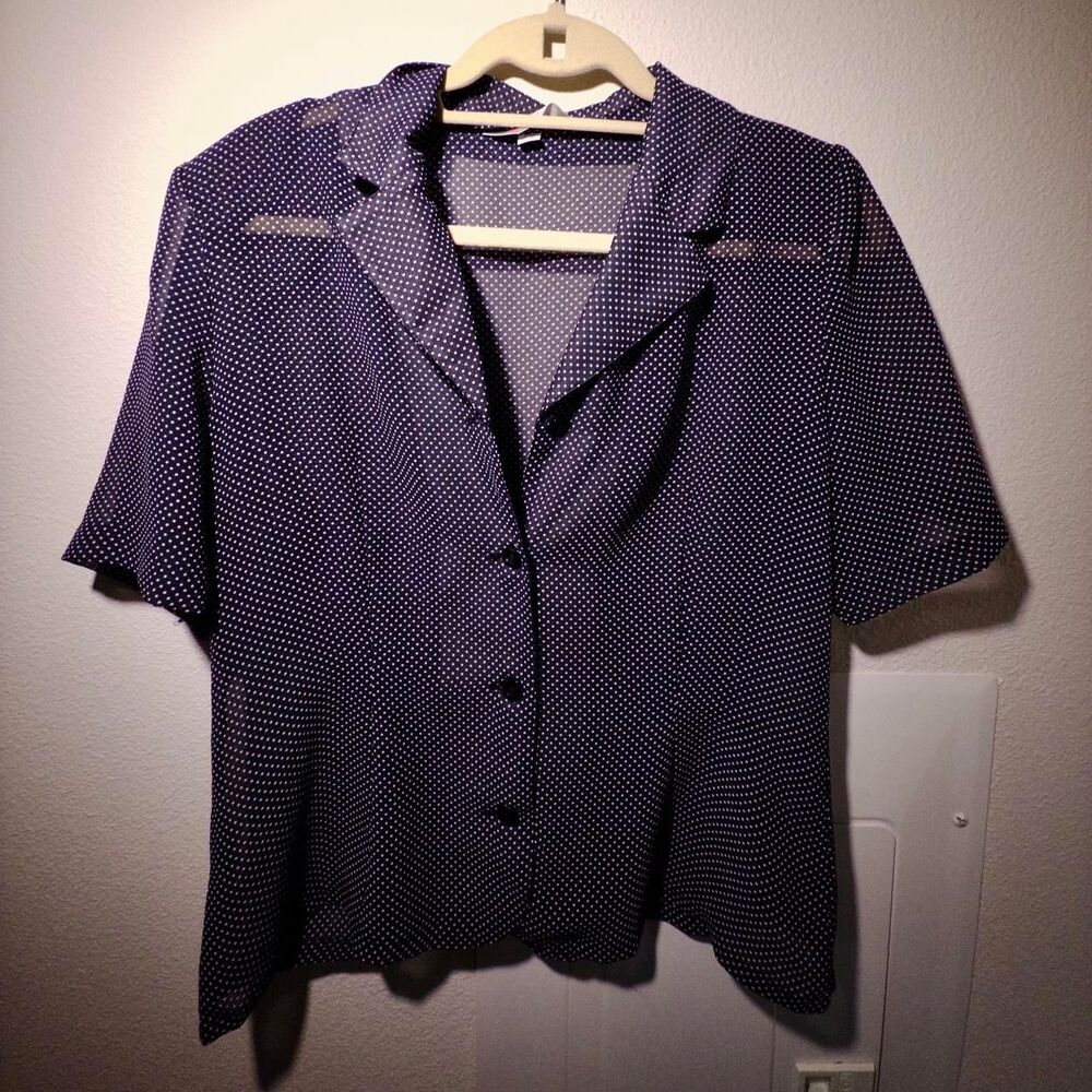 Vintage Navy and White Polka Dot Blouse